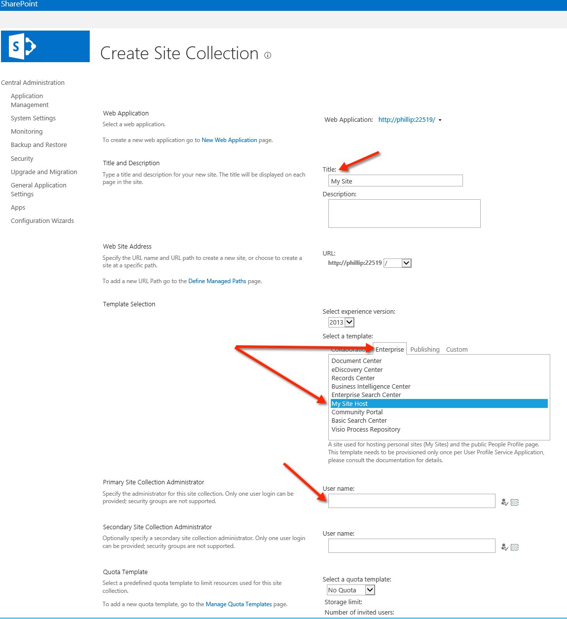 SharePoint Create Site Collection 